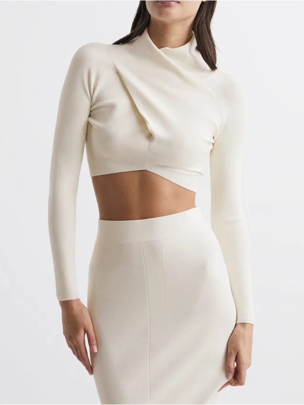 Reiss Ivory Draped Neck Cropped Top
